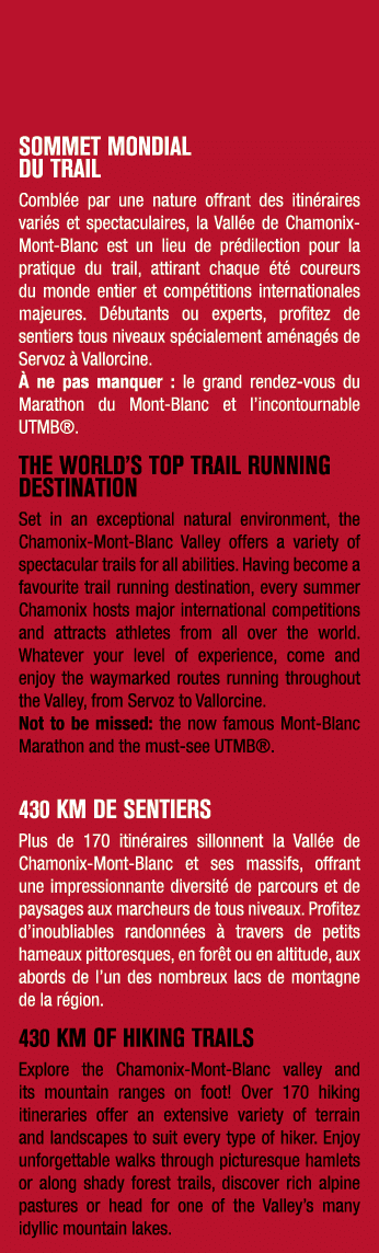 SOMMET MONDIAL DU TRAIL Combl e par une nature offrant des itin raires vari s et spectaculaires, la Vall e de Chamoni...