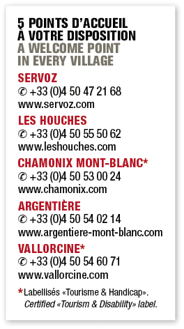 5 POINTS D’ACCUEIL  VOTRE DISPOSITION A WELCOME POINT IN EVERY VILLAGE SERVOZ ✆ +33 (0)4 50 47 21 68 www.servoz.com ...