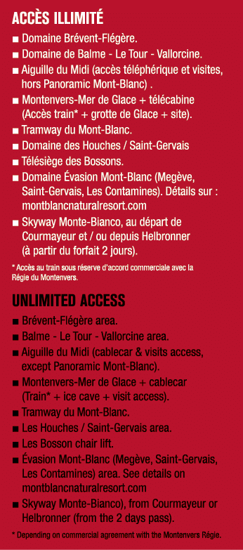 ACC S ILLIMIT ■ Domaine Br vent Fl g re. ■ Domaine de Balme Le Tour Vallorcine. ■ Aiguille du Midi (acc s t l ph riq...