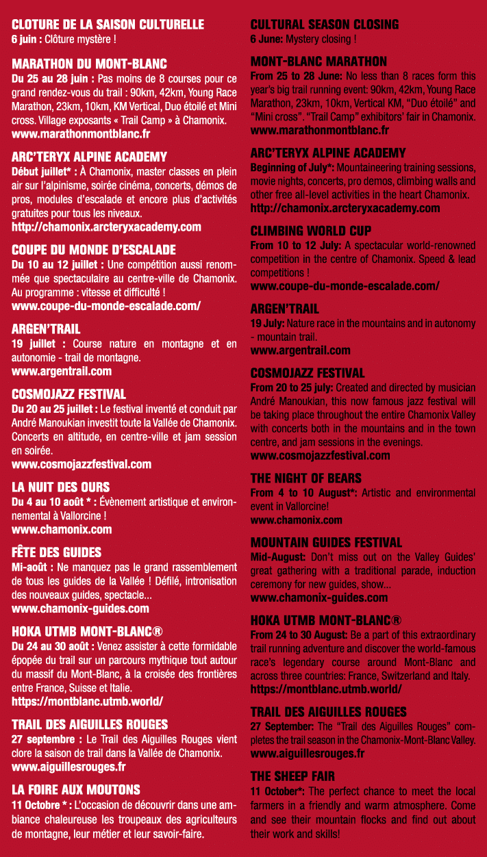 CLOTURE DE LA SAISON CULTURELLE 6 juin : Cl ture myst re ! MARATHON DU MONT BLANC Du 25 au 28 juin : Pas moins de 8 c...