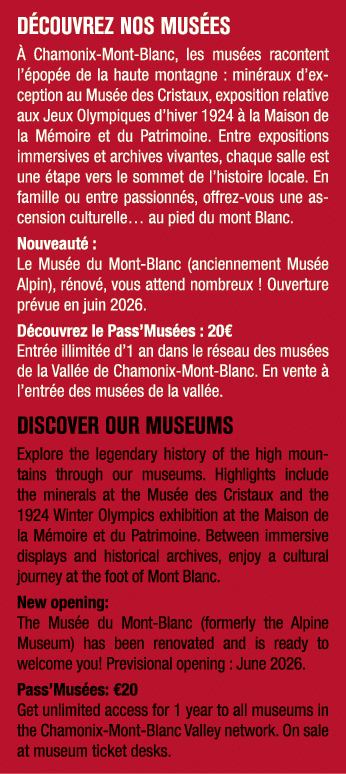 D COUVREZ NOS MUS ES  Chamonix Mont Blanc, les mus es racontent l’ pop e de la haute montagne : min raux d’exception...
