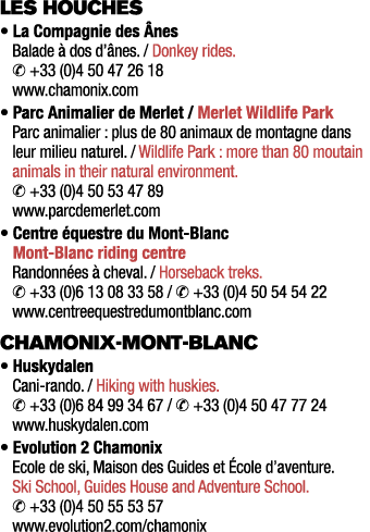 LES HOUCHES • La Compagnie des nes Balade   dos d’ nes. / Donkey rides. ✆ +33 (0)4 50 47 26 18 www.chamonix.com • Pa...