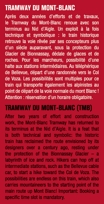 TRAMWAY DU MONT BLANC Apr s deux ann es d’efforts et de travaux, le Tramway du Mont Blanc renoue avec son terminus au...