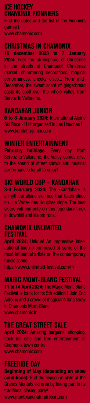 ICE HOCKEY CHAMONIX PIONNIERS Find the dates and the list of the Pionniers games ! www.chamonix.com CHRISTMAS IN CHAM...