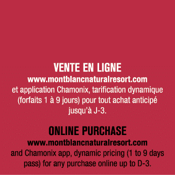 VENTE EN LIGNE www.montblancnaturalresort.com et application Chamonix, tarification dynamique (forfaits 1  9 jours) ...