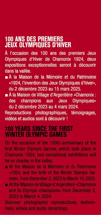 100 ANS DES PREMIERS JEUX OLYMPIQUES D’HIVER  l’occasion des 100 ans des premiers Jeux Olympiques d’Hiver de Chamoni...