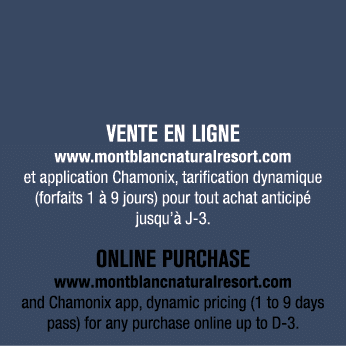 VENTE EN LIGNE www.montblancnaturalresort.com et application Chamonix, tarification dynamique (forfaits 1  9 jours) ...