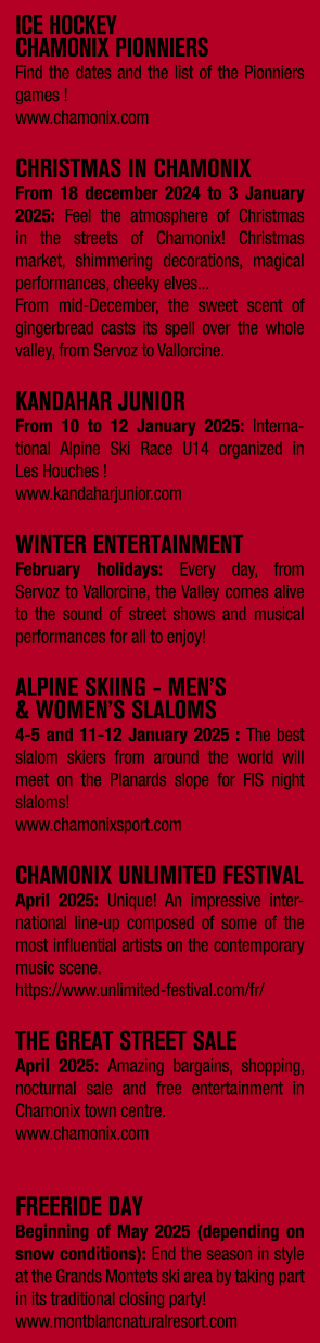 ICE HOCKEY CHAMONIX PIONNIERS Find the dates and the list of the Pionniers games ! www.chamonix.com CHRISTMAS IN CHAM...