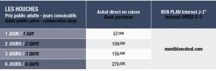 Les Houches Prix public adulte jours cons cutifs Adult public price consecutive days,Achat direct en caisse Desk purc...